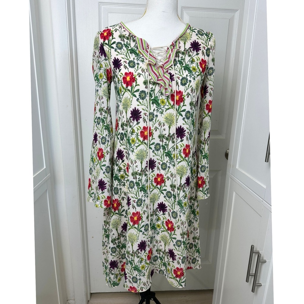 Max Studio Cream Tunic with Red & Purple Floral Embroidery Sz:XS